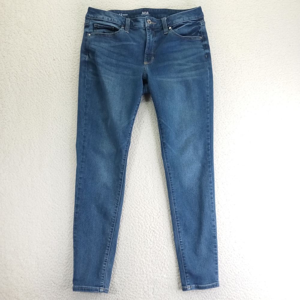 ana Skinny‎ Jeans Womens 12 Medium Wash Blue Stretch Denim Mid Rise Slim Fit